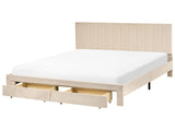EU Super King Size Bed Beige Velvet Upholstery 6ft with Drawers Headboard Slatted Base Modern Beliani