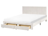 EU King Size Bed Off-White Velvet Upholstery 5ft3 with Drawers Headboard Slatted Base Modern Beliani