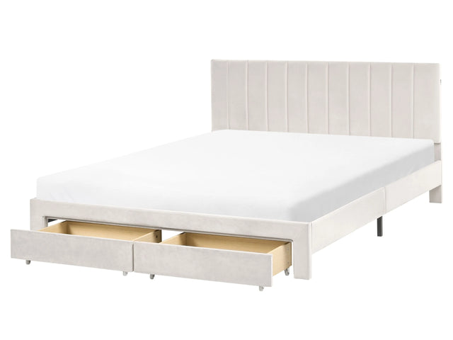EU King Size Bed Off-White Velvet Upholstery 5ft3 with Drawers Headboard Slatted Base Modern Beliani