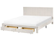 EU Super King Size Bed Off-White Velvet Upholstery 6ft with Drawers Headboard Slatted Base Modern Beliani