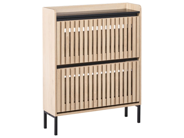 Storage Cabinet for Shoes Light Brown MDF 2 Compartments Melamine Scandinavian Design Hallway Beliani