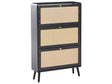 Shoe Storage Cabinet Black MDF PE Rattan 3 Compartments Boho Style Hallway Beliani