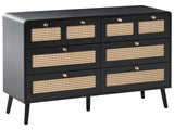 Chest of Drawers Black MDF 6 Drawers PE Rattan Brown Boho Style Wooden Legs Bedroom Living Room Beliani