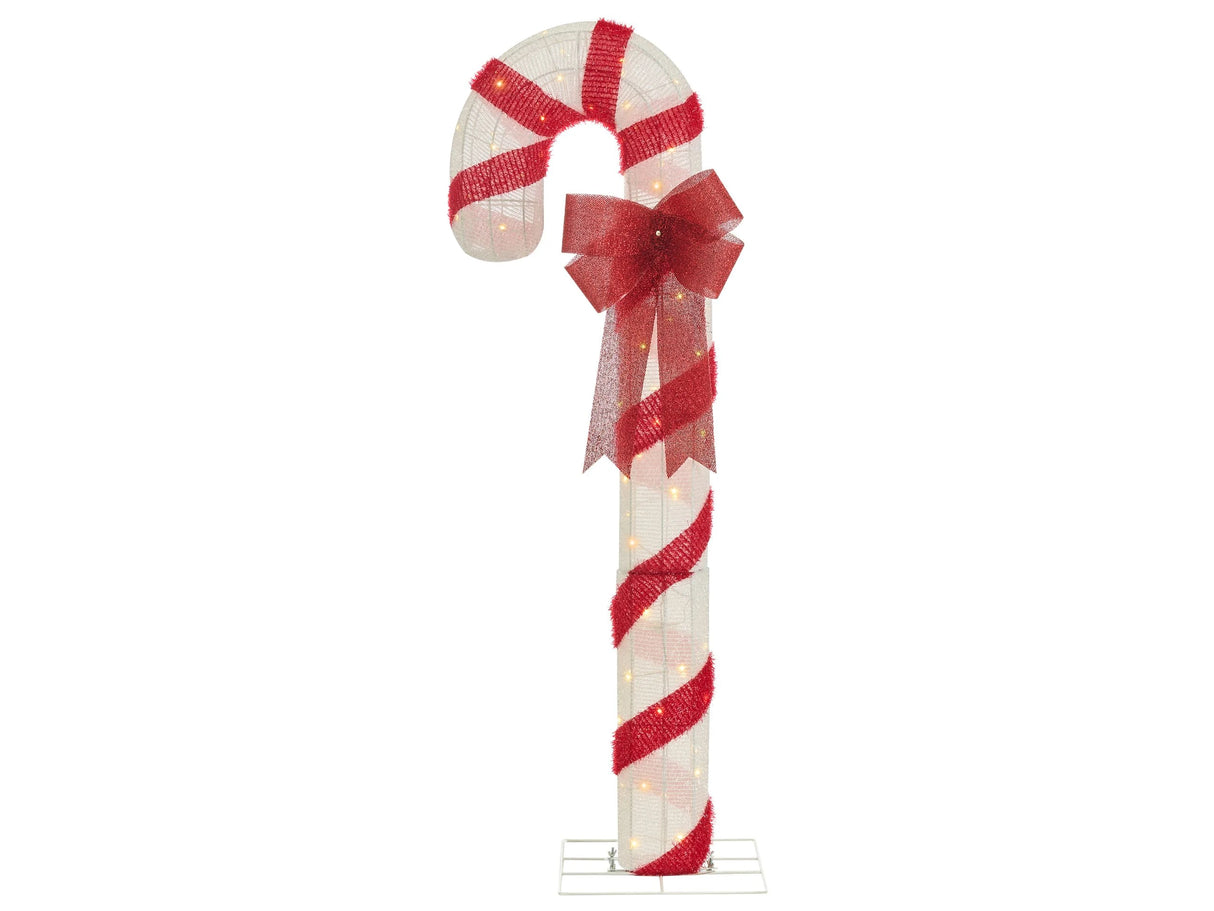 Outdoor LED Decoration Red White Metal Candy Cane Seasonal Garden Patio Gome Dcor with Lights Beliani