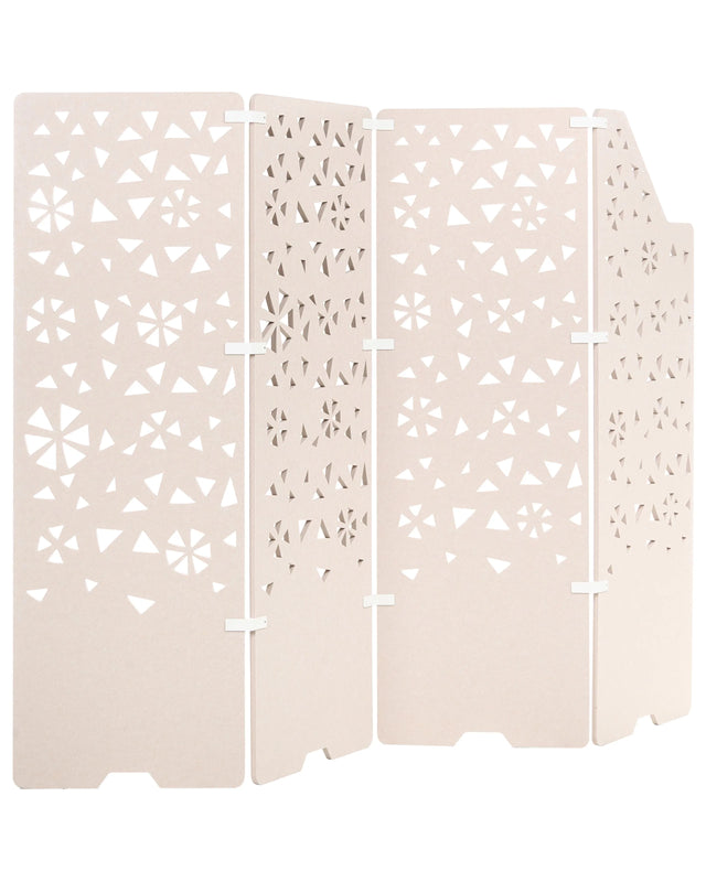 4-Panel Room Divider Light Beige Fabric Privacy Screen Office Partition Wall Noise Reducing Beliani
