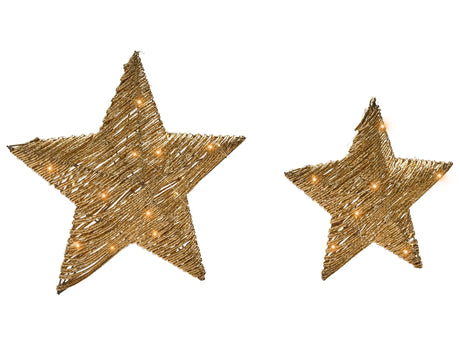 Set of 2 LED Stars Gold Metal Xmas Decor with Lights Beliani