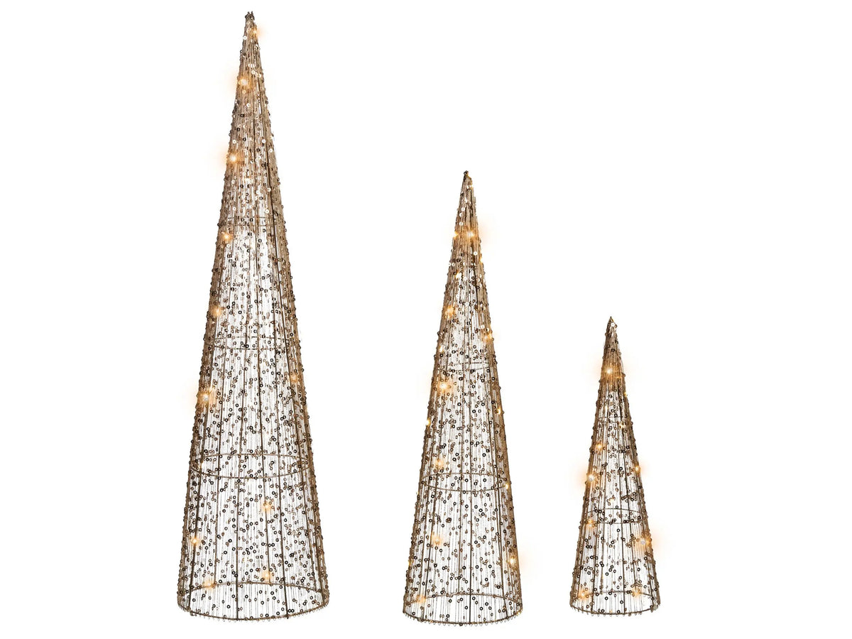 Set of 3 LED Christmas Treea Gold Metal Xmas Decor with Lights Beliani