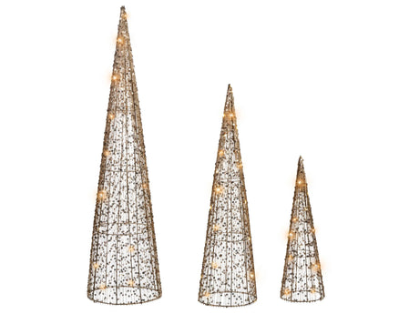 Set of 3 LED Christmas Treea Gold Metal Xmas Decor with Lights Beliani