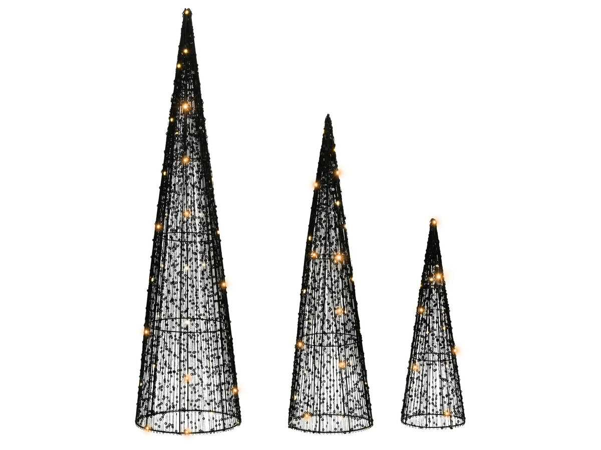 Set of 3 LED Christmas Trees Black  Metal Xmas Decor with Lights Beliani