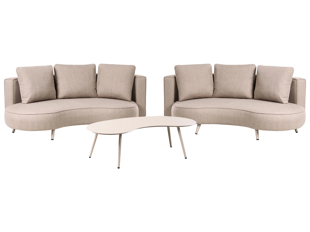 6 Seater Garden Sofa Set Beige Aluminum Olefin Upholstery with Cushions Sofas Coffee Table Water-Repellent UV Resistant Kidney-Shaped Beliani