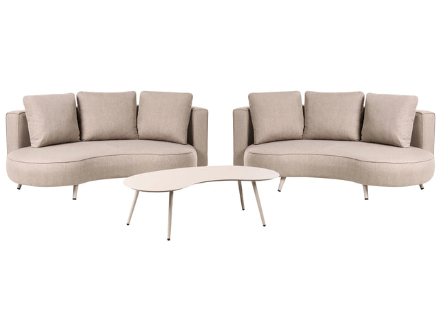 6 Seater Garden Sofa Set Beige Aluminum Olefin Upholstery with Cushions Sofas Coffee Table Water-Repellent UV Resistant Kidney-Shaped Beliani