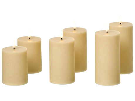 Set of 6 LED Decorations Beige Paraffin Plastic Candles Seasonal Accessory Home Dcor with Lights Beliani