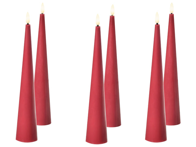 Set of 6 LED Decorations Red Paraffin Plastic Candle Seasonal Accessory Home Dcor with Lights Beliani