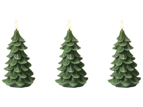 Set of 3 LED Decoration Green Paraffin Plastic Candles Christmas Tree Seasonal Accessory Home Dcor with Lights Beliani