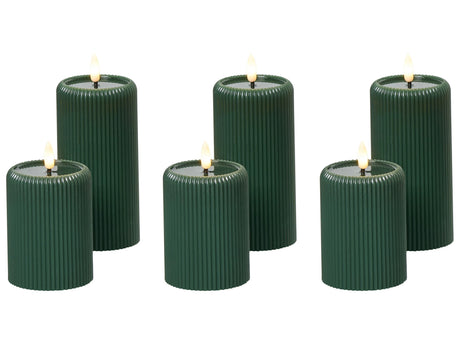 Set of 6 LED Decoration Green Paraffin Plastic Candles Seasonal Accessory Home Dcor with Lights Beliani