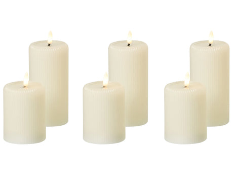 Set of 6 LED Decoration Off-White Paraffin Plastic Candles Seasonal Accessory Home Dcor with Lights Beliani