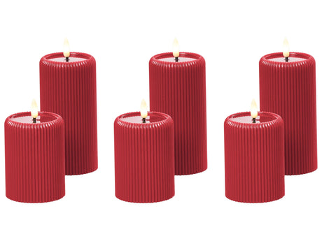 Set of 6 LED Decoration Red Paraffin Plastic Candles Seasonal Accessory Home Dcor with Lights Beliani
