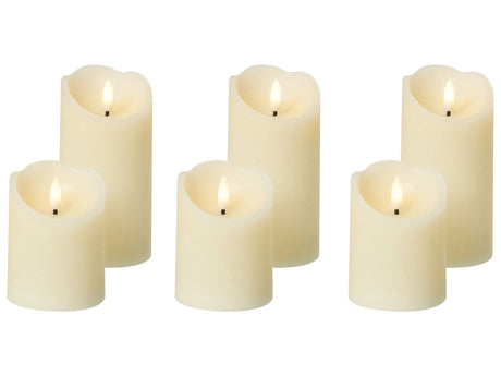 Set of 6 LED Decoration Off-White Paraffin Plastic Candles Seasonal Accessory Home Dcor with Lights Beliani