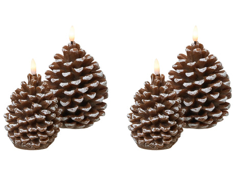 Set of 4 LED Decoration Brown  Paraffin Plastic Candles Pinecone Seasonal Accessory Home Dcor with Lights Beliani