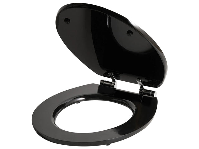 Toilet Seat MDF Black Glossy Finish 48 x 38 cm Bathroom Accessories Traditional Style Bathroom Toilet Beliani