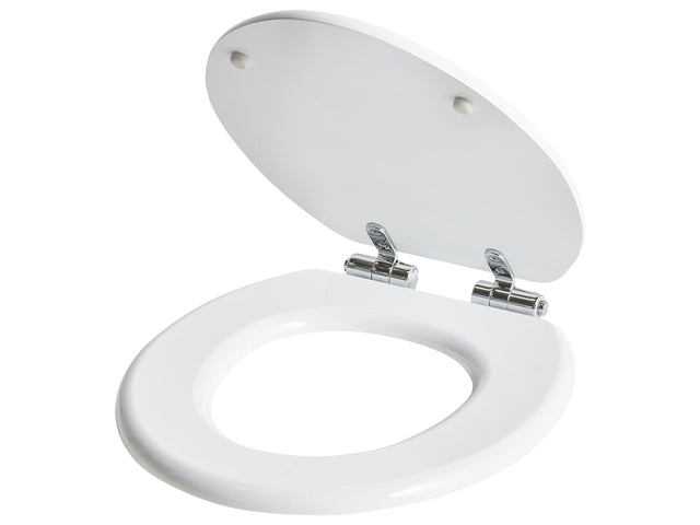 Soft Close Toilet Seat MDF White Glossy Finish 46 x 38 cm Quick Release System Traditional Style Bathroom Toilet Beliani