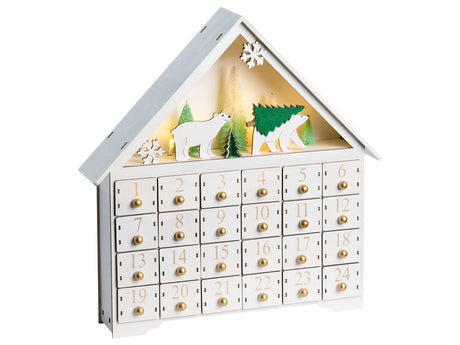 LED Christmas Decoration White Wood Figurine Advent Calendar Indoor Beliani
