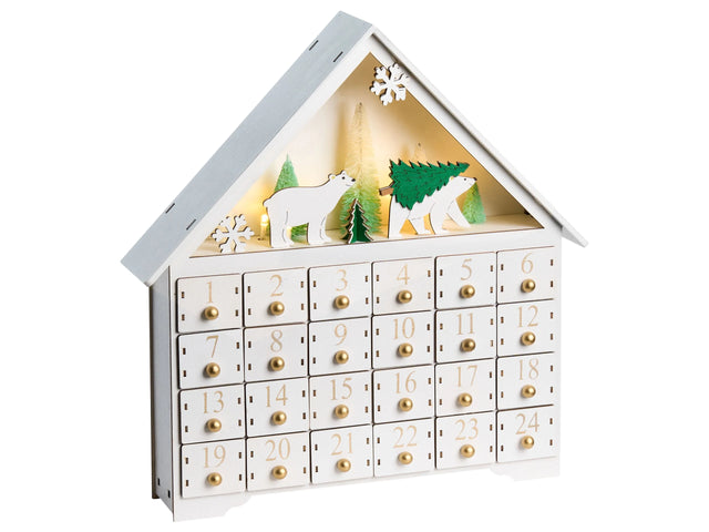 LED Christmas Decoration White Wood Figurine Advent Calendar Indoor Beliani