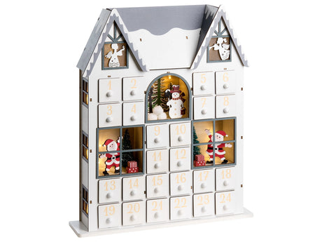 LED Christmas Decoration White Wood House-Shaped Figurine Advent Calendar Beliani