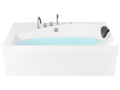Whirlpool Bath White Acrylic 175 x 80 cm Right Hand Massage Jets Headrest LED Lights Beliani