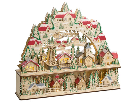 Christmas Decoration with LED Light Brown Wood Light-Up Ornament Battery-Operated Beliani