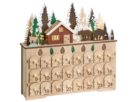 Christmas Decoration Light Brown Wooden Illuminated with LED Lights Advent Calendar Battery-Operated Christmas Scenery Beliani