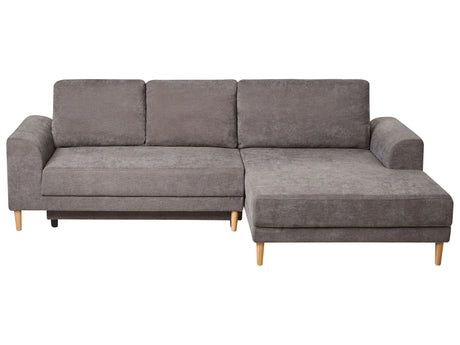 3 Seater Corner Sofa Bed Taupe Chenille Upholstery Left Handed with Storage Armrests Modern Style Living Room Beliani