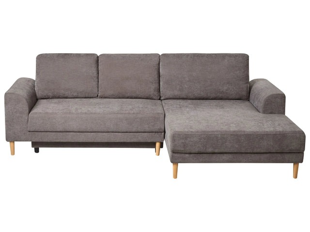 3 Seater Corner Sofa Bed Taupe Chenille Upholstery Left Handed with Storage Armrests Modern Style Living Room Beliani