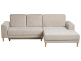 3 Seater Corner Sofa Bed Beige Chenille Upholstery Left Handed with Storage Armrests Modern Style Living Room Beliani