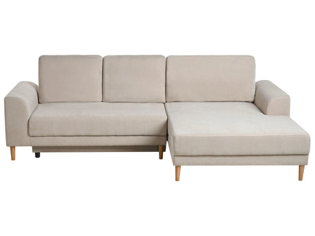 3 Seater Corner Sofa Bed Beige Chenille Upholstery Left Handed with Storage Armrests Modern Style Living Room Beliani