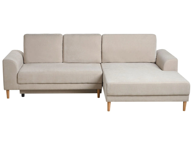 3 Seater Corner Sofa Bed Beige Chenille Upholstery Left Handed with Storage Armrests Modern Style Living Room Beliani
