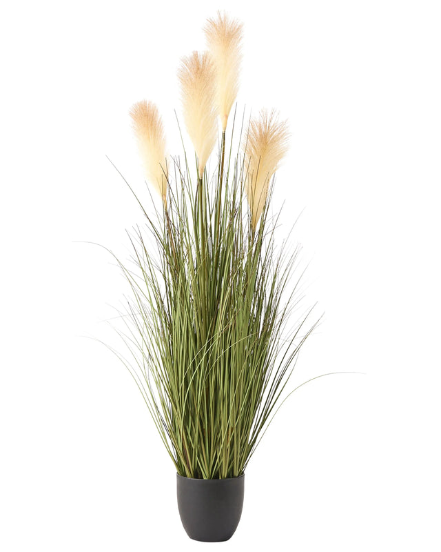 Artificial Potted Plant Green White Reed Flower and Black Plastic Pot 120 cm Decorative Home Accessory Beliani