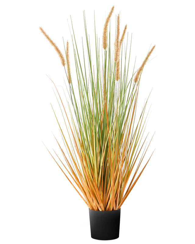 Artificial Potted Plant Green Orange Reed Flower and Black Plastic Pot 90 cm Decorative Home Accessory Beliani
