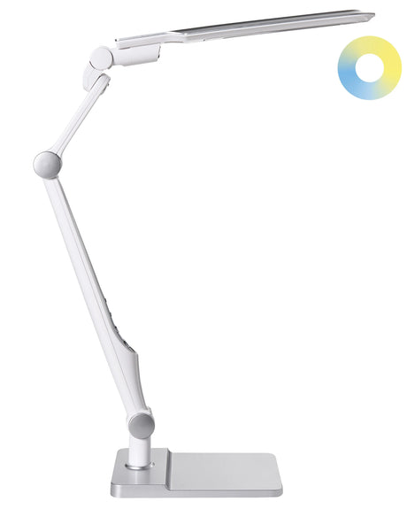 Office Desk Lamp Silver Table Lighting Reading Computer Lamp Adjustable Rotatable Arm Slide Stepless Dimmer Colour Temperature Beliani