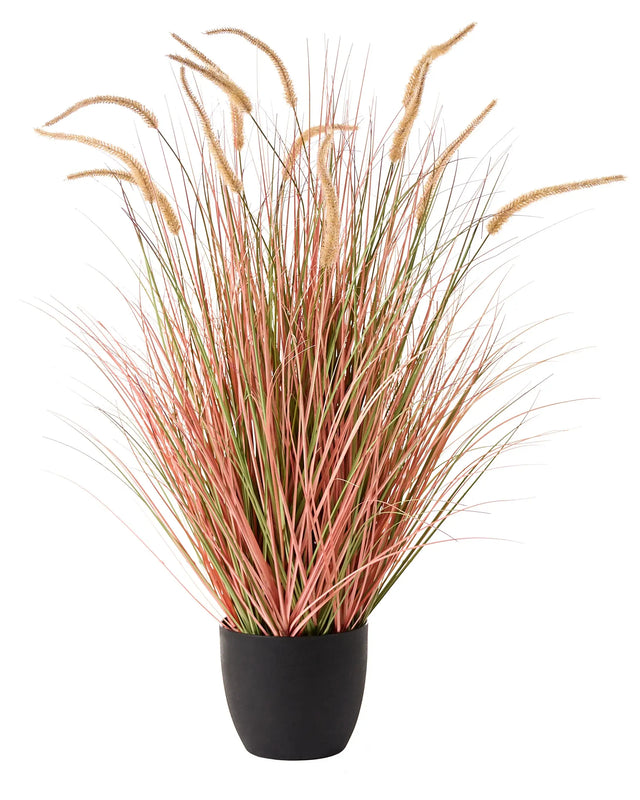 Artificial Potted Plant Green Orange Reed Flower and Black Plastic Pot 120 cm Decorative Home Accessory Beliani