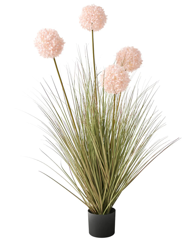 Artificial Potted Plant Green Grass Pink Reed Flower Guelder Rose and Black Plastic Pot 120 cm Decorative Home Accessory Beliani