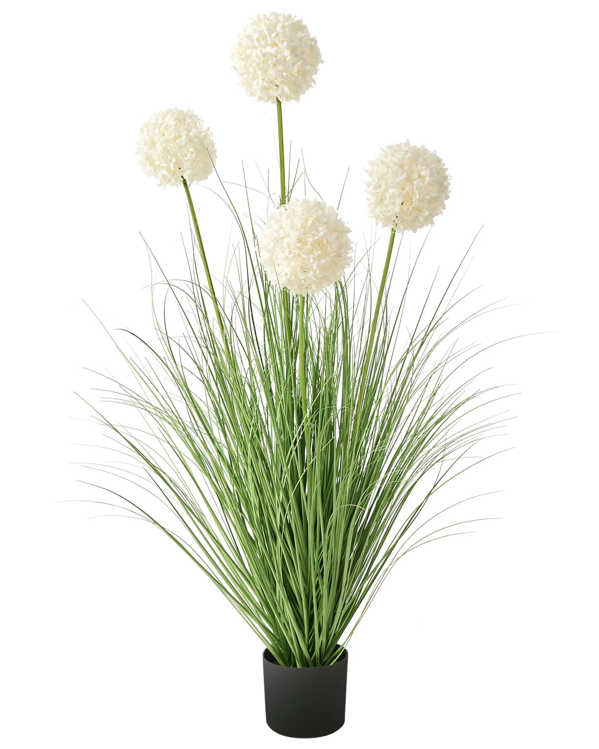 Artificial Potted Plant Green Grass White Reed Flower Guelder Rose and Black Plastic Pot 120 cm Decorative Home Accessory Beliani
