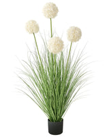 Artificial Potted Plant Green Grass White Reed Flower Guelder Rose and Black Plastic Pot 120 cm Decorative Home Accessory Beliani