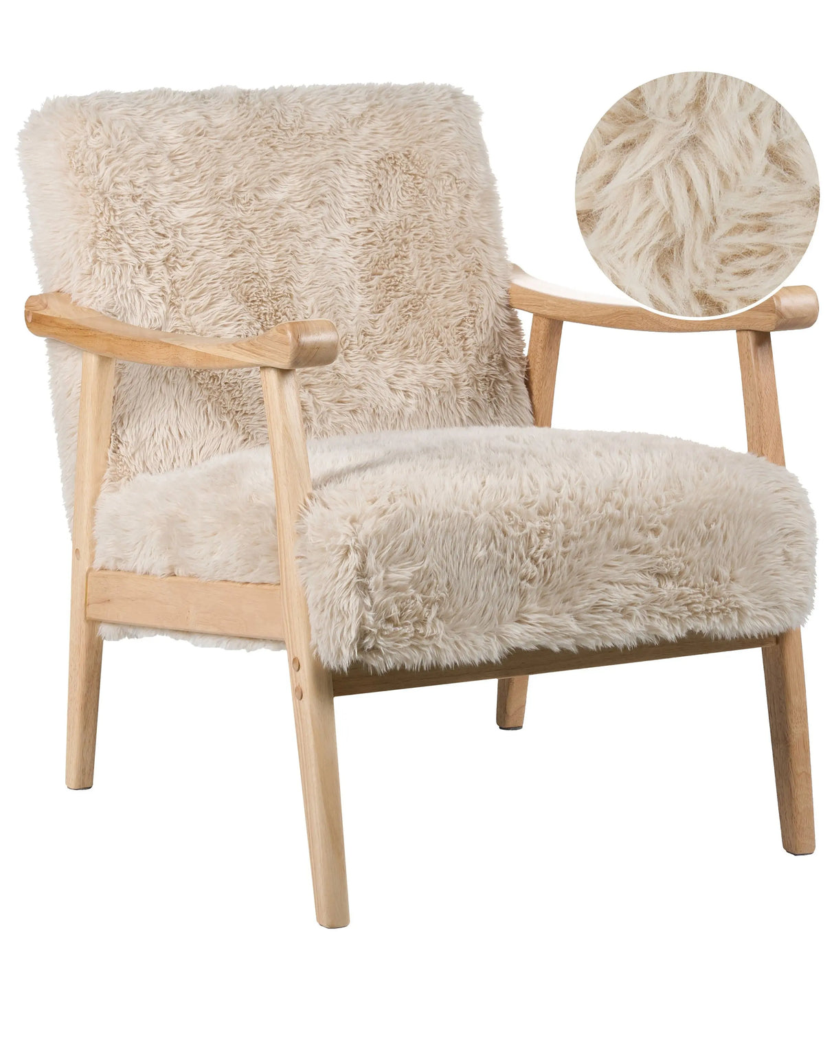 Armchair Light Beige Polyester Faux Fur Upholstery Retro Design Wooden Frame Armrests Living Room Beliani
