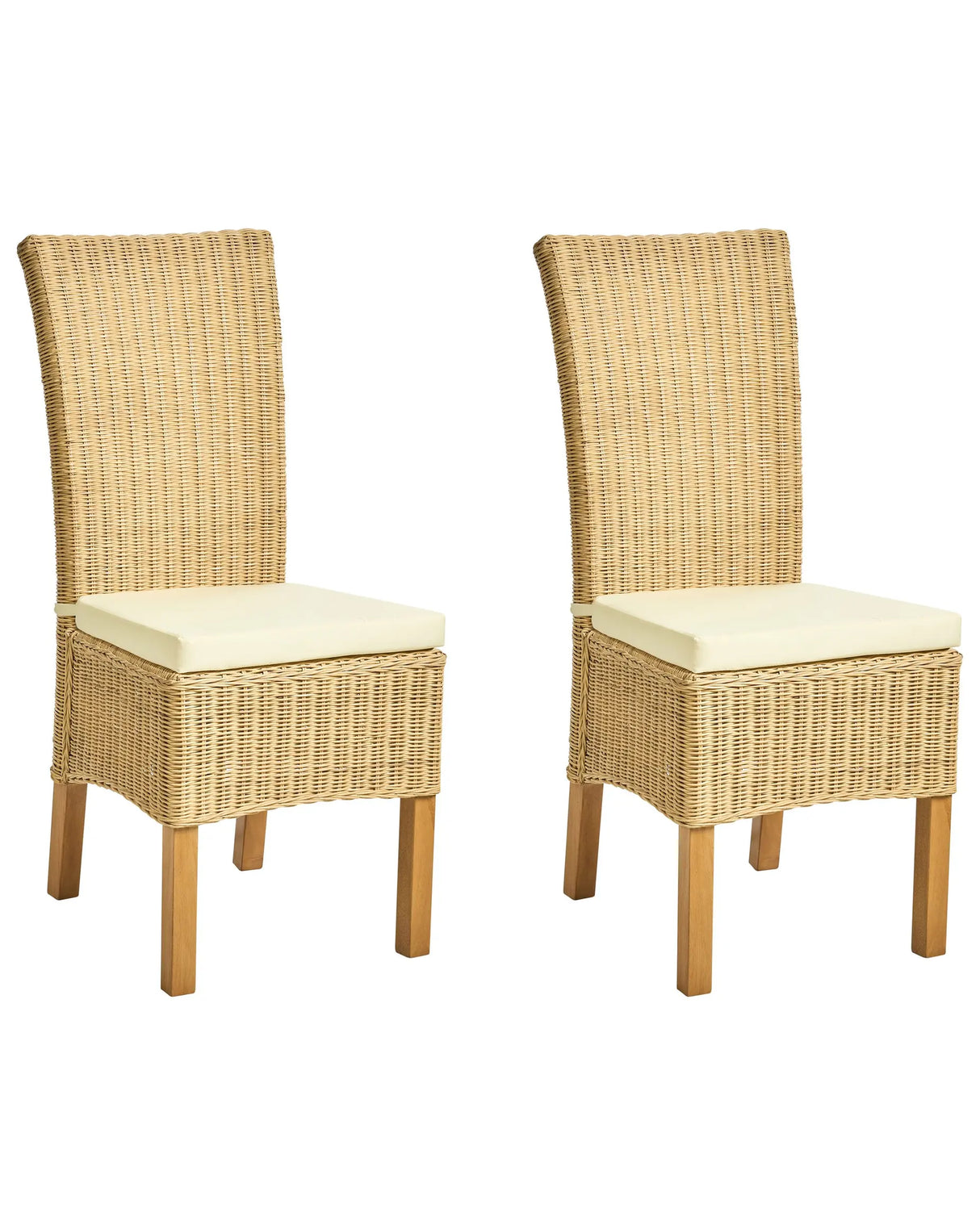 Set of 2 Dining Chairs Natural Rattan Wicker Mango Wood Legs Boho Indoor Modern Design Beliani