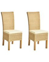 Set of 2 Dining Chairs Natural Rattan Wicker Mango Wood Legs Boho Indoor Modern Design Beliani