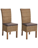 Set of 2 Dining Chairs Brown Rattan Wicker Mango Wood Legs Boho Indoor Modern Design Beliani