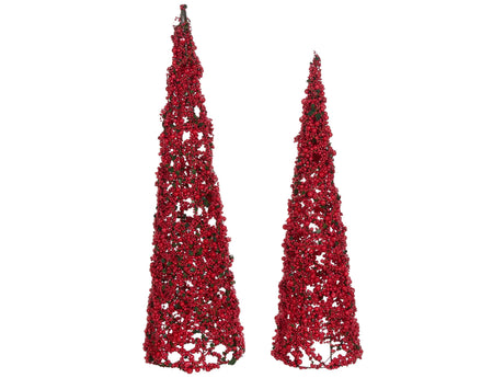 Set of 2 Decorative Christmas Trees Red Metal Wire Figurines Holiday Season Festive Decoration Beliani