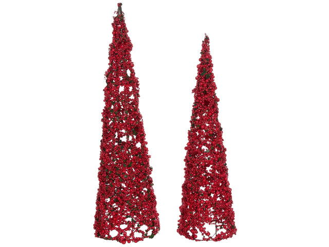 Set of 2 Decorative Christmas Trees Red Metal Wire Figurines Holiday Season Festive Decoration Beliani