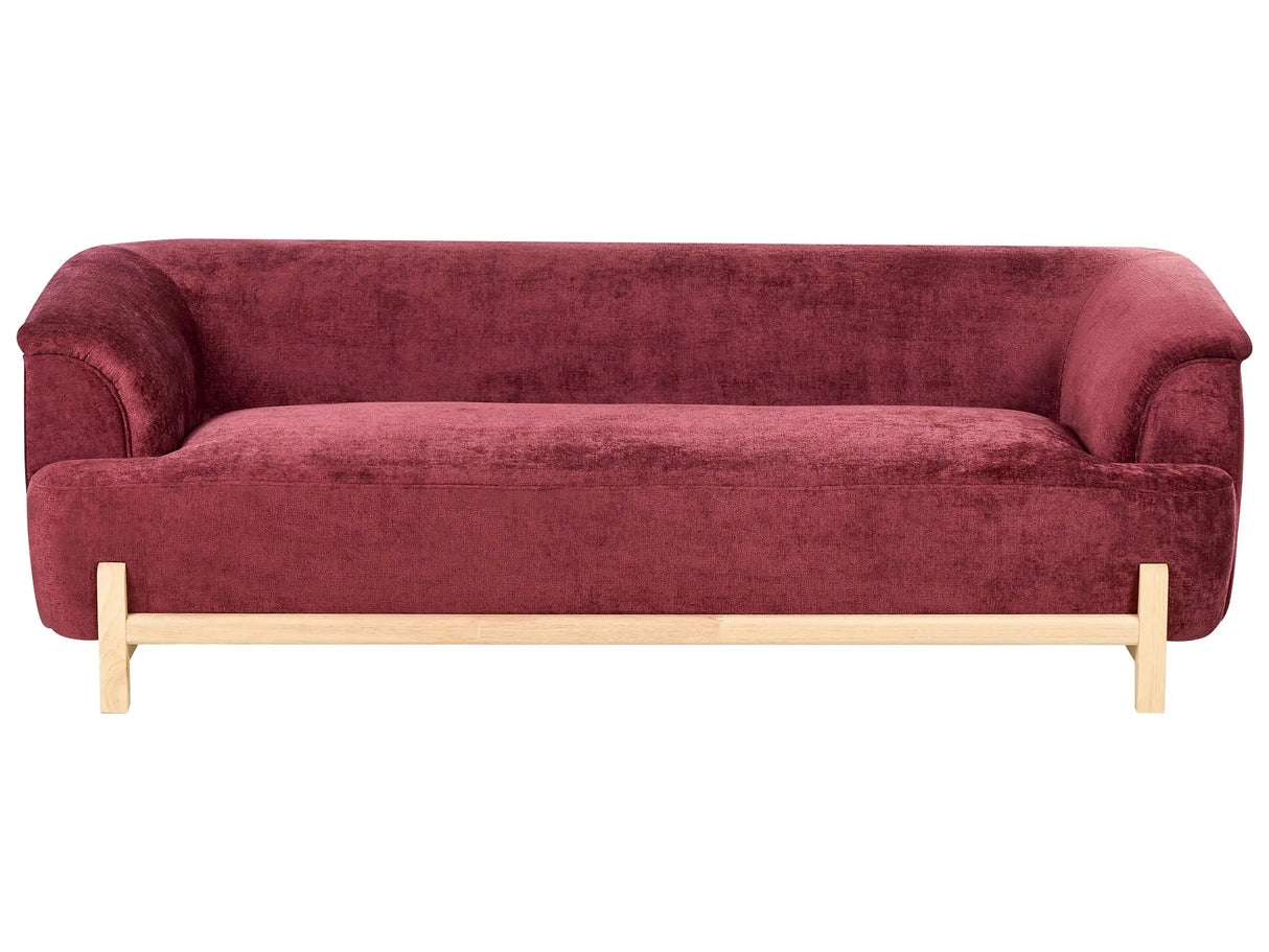 3 Seater Sofa Burgundy Chenille Upholstery Wooden Legs Living Room Modern Style Beliani